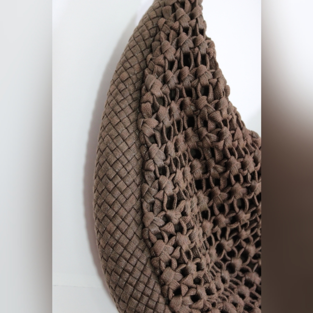 Talbots Brown Crochet Weave Handbag Purse Zipper - Picture 3 of 8